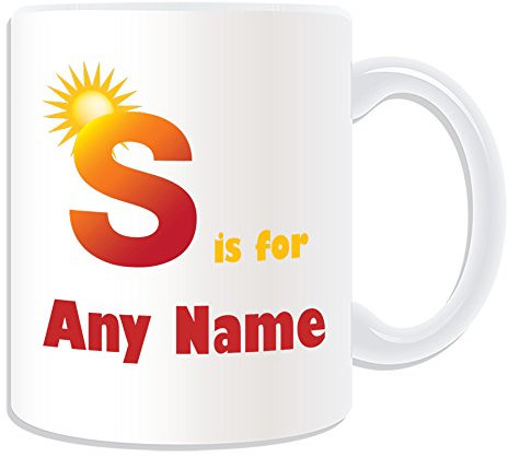 Personalised Gift - Letter S For Mug (Alphabet Design Theme, White) - Any Name/Message on Your Unique - A B C D E F G H I J K L M N O P Q R S T U V W X Y Z Initial Cute Symbol Phonetic Sierra Sun