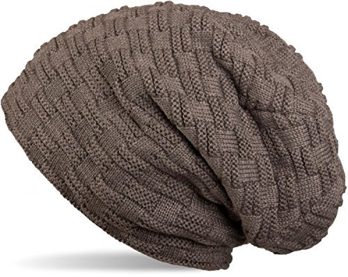 styleBREAKER warme Feinstrick Beanie Mütze mit Flecht Muster und sehr weichem Fleece Innenfutter, Unisex 04024058, Farbe:Taupe