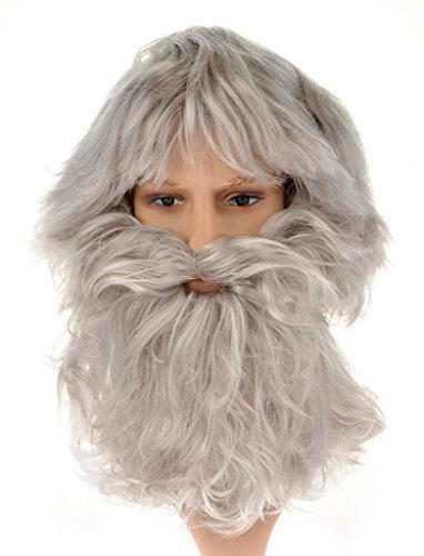 Herrenperücke m. Bart, grau (Perücke m. Bart)