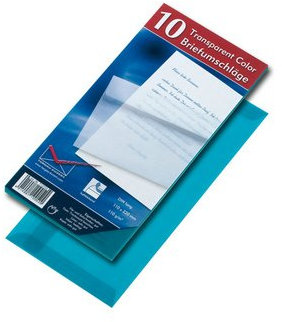 10 Briefumschläge Din lang transparent aqua blau