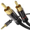 KabelDirekt – Cable adaptador macho Aux/3.5mm a RCA/phono – 5m – 2 enchufes RCA/phono (cable splitter audio Y, para conectar smartphones/notebooks y otros equipos a sistemas Hi–Fi/altavoces, negro)