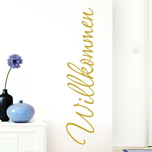 Grandora Wandtattoo Wort Willkommen I Gold 26 x 120 cm I deutsch Flur Diele Eingang selbstklebend Aufkleber Wandaufkleber Wandsticker W1099