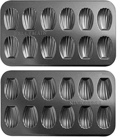 Bellemain Madeleine Pan | 12-Well Madeleine Mold Makes 12 Madeleine Cookies | Nonstick Tea Cake Pan for Madeleines, Cakelet Pan | Warp-Resistant Carbon Steel Madeline Pans (2-Pack)