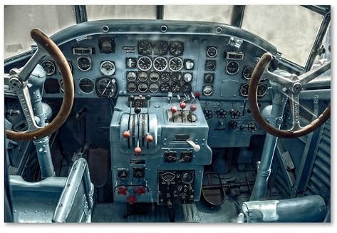 Postereck - 0464 - Altes Flugzeug, Cockpit Vintage Steuer Fliegen - Fahrzeug Wandposter Fotoposter Bilder Wandbild Wandbilder - Poster - 4:3-81,0 cm x 61,0 cm