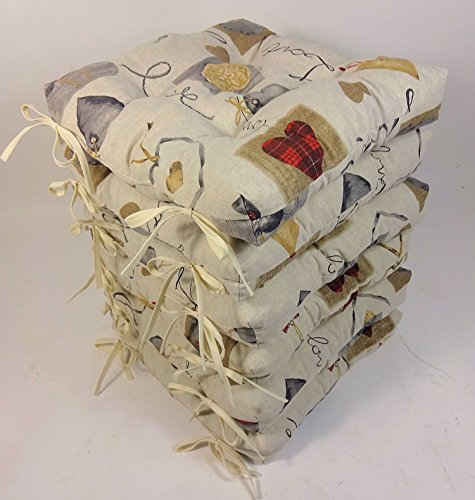 Rattani - Set 6 x Stuhlkissen/Sitzkissen Klara 42 x 42 cm Dicke 8 cm, Stoff Mirha Leinen Love - Made in EU
