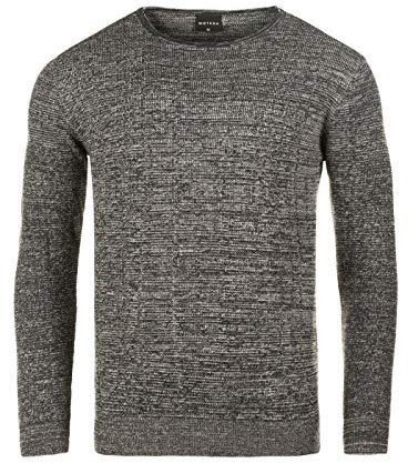 WOTEGA Herren Feinstrick Pullover Rundhals Basic Männer Feinstrickpullover Pulli Meliert Strickpullover Strickpulli, Grau (Gray-Navy 194203), S