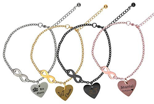 aplusashop ID Edelstahl Armband Herzanhänger und Unendlichkeitszeichen + Gravur nach Wunsch (Silber)