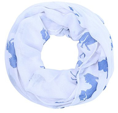 AnJuHoPa Halstuch Loop Schal Schlauchschal Pferdmotiv gewebt Viskose frische Farben Damen blau weiß