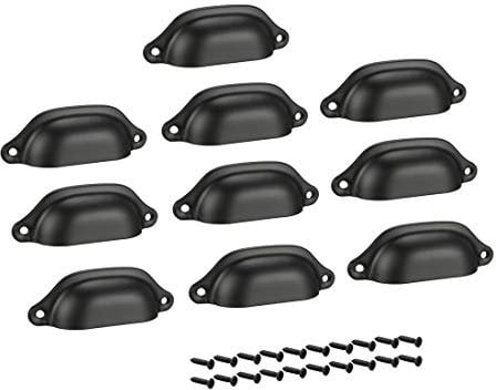 Sourcingmap Cup Pulls, Carbon Steel Shell Pull Handles Black for Dresser Kitchen Cabinet Drawer, 83mm Hole Centers,10 Pack
