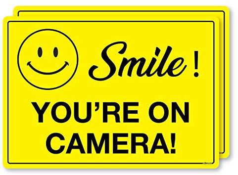 stika.co Set of 2 Smile! You're on camera! – A6 149 x105mm Self-Adhesive Waterproof Vinyl Sticker, Indoor/Outdoor Use