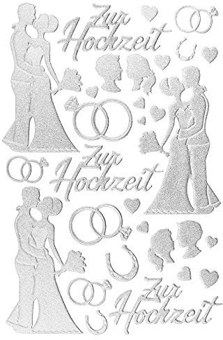 Ideen mit Herz 3-D Sticker Deluxe, zur Hochzeit, verschiedene Hochzeitsmotive, erhabene Aufkleber, Bogengröße: 21 x 30 cm (Silber)