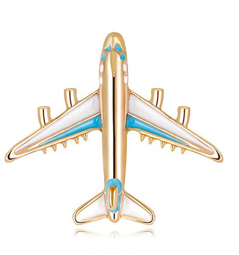 Fliyeong Broche Avion en émail bleu pour homme et femme, 3,5 x 4 cm, Émail