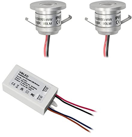 VBLED® LED Aluminium Mini Einbaustrahler IP65 wassergeschützt - 1W 350mA 80lm warmweiß (3000 K) (2er-Set IP65 WW)
