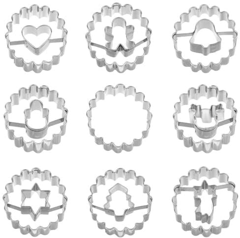Weihnachten Linzer Ausstecher Set, 9 Stück Linzer Ausstechformen Keksausstecher, Plätzchenausstecher Weihnachten, Klein Linzer Ausstecher für Plätzchen, Kekse und Fondant