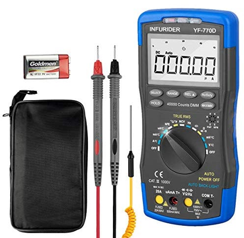 Multimetro Digitale YF-770D Pinza Amperometrica hFE Test di Tensione CC/CA, Corrente CC/CA, Resistenza, Capacità, Temperatura con Retroilluminazione Automatica e Display a 40000 Conteggi