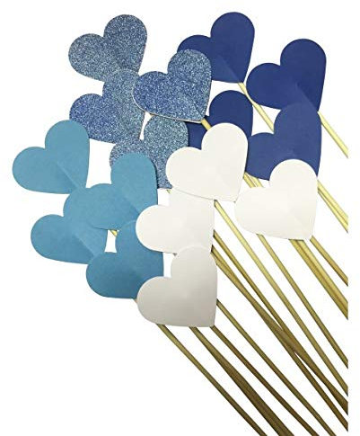 Unser schönster Tag 50 Steckherzen zur Hochzeit Dekoration SH001 - blau, hellblau, weiß