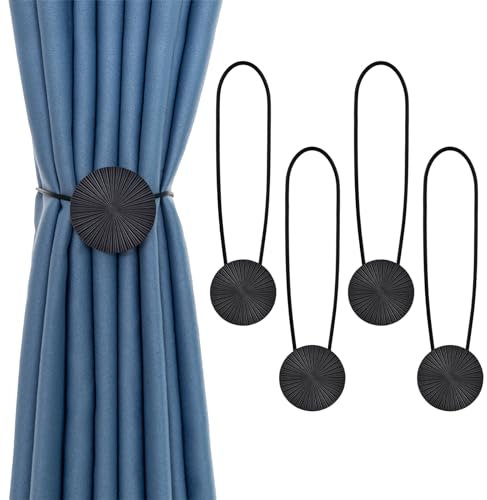 besbomig 4 Stück Magnetische Vorhang Raffhalter Metall Vorhanghalter Gardinen Raffhalter Seil Binder für Wohnzimmer Büro Fenster Dekoration, Schwarz