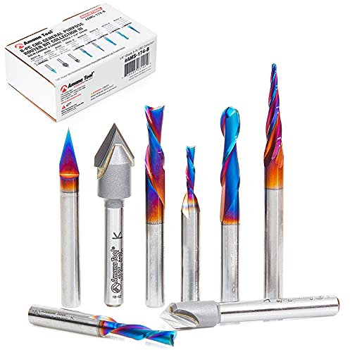 Amana Tool AMS-174-B 8-Pc General Purpose CNC Router Bit Collection in Cardboard Box, 1/4 Inch Shank