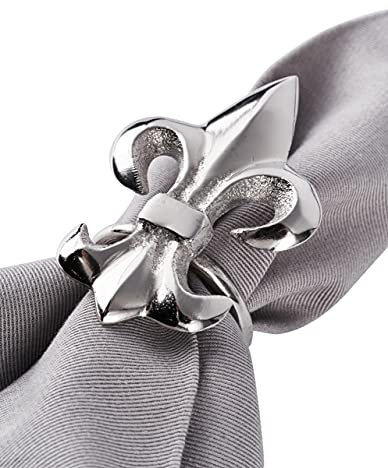 MichaelNoll Serviettenringe 6er Set Lilie für Servietten - Serviettenhalter Aluminium Metall Silber - Tischdeko Deko Dekoration - für Dinner, Hochzeit, Weihnachten - 6 Stück / 8x5,5x5,5 cm