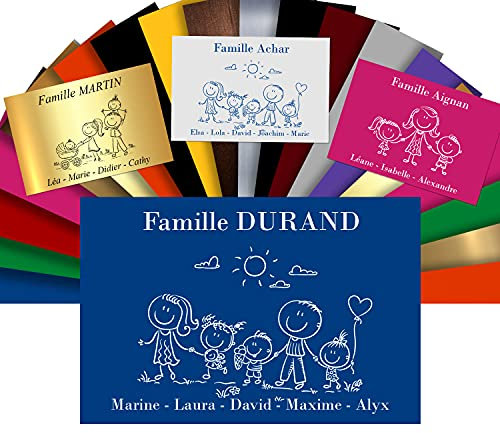 Plaque De Maison Famille Personnalisée Pour Boite Aux Lettres - Plaque Family PVC À Personnaliser - 12x8cm - 24 Motifs Disponibles (Bleu)