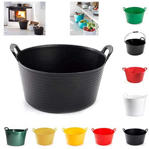 PLASTIFIC - 15L Heavy-Duty Polyethylene Flex Tub Storage Container Bucket with 2-Handled - Home Garden Laundry Toys Kitchen Flexible Bucket – Rubber Container - Recycled Tub (Black)