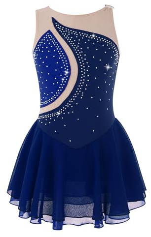 Alvivi Vestito da Pattinaggio Artistico Bambina Strass Body Danza Classica Abito da Balletto Ballerina Samba Rumba Salsa Jazz Danza Moderna