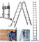 Heavy Duty Telescoping Ladder 5m, Folding Telescopic Ladder Extendable 16 Steps, Can Be Straight Or A-Frame Ladder, EN131 Certification, 150KG Capacity