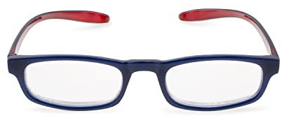 Contacta, Hug, Occhiali da Lettura per Uomo e Donna, Occhiale Autoreggente da Collo, Aste Allungate e Ricurve, Colore Blu con Asta Rossa, Diottrie +2,00, Confezione con Astuccio Portaocchiali, 19g