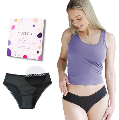 MOOPRA Periodenunterwäsche ideal bei starker Blutung | 4 Sehr saugfähige Schichten | Menstruationsunterwäsche für Frauen und Jugendliche | Oeko-Tex | Periodenslip waschbar und wiederverwendbar