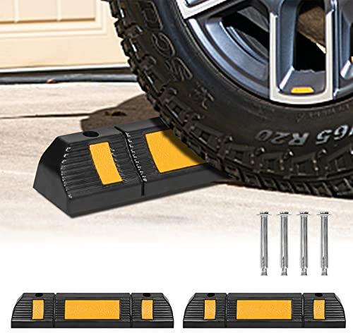 Froadp 2 piezas tope de rueda de estacionamiento de goma tope de estacionamiento con banda reflectante amarilla protección contra colisiones ayuda al estacionamiento cuña de rueda para aparcamiento y