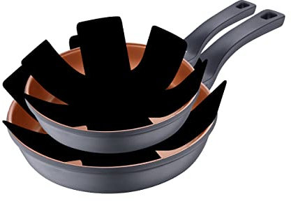 San Ignacio Bronze | Juego de Sartenes | Set de 2 Piezas de 20 y 28 cm de Diámetro y 2 Protectores | Fabricadas con Aluminio Fundido | Sartenes Antiadherentes | Aptas para Todo Tipo de Cocinas