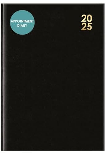 Terminkalender 2026, A4, Tagesansicht, mit halber Stunde Schlitz, persönlicher Terminplaner, fester Einband, ganze Seite am Samstag und Sonntag, Schwarz