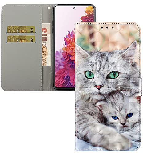 LEMAXELERS iPhone 12 Mini Hülle,iPhone 12 Mini Handyhülle 3D Glitzer Süße Katze Mädchen Flip Case PU Leder Cover Magnet Schutzhülle Ständer Handytasche für iPhone 12 Mini,BX Two Cat