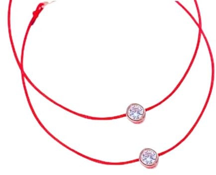Lucky Red String Bracelet Against Evil Eye With Small Round Crystal Handmade Kabbalah Protection Jewellery Red Line Cord (2 pcs)