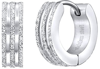 SILVEGO Damen Ohrringe aus Edelstahl Klappcreolen 4 x 13 mm glitzernde Oberfläche