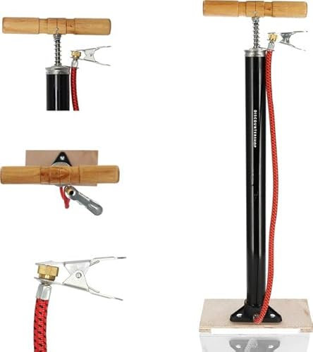 Discountershop BOMBA DE BICICLETA Clásica CON ESTANTE - Bomba de bicicleta holandesa / Bomba de bicicleta clásica sobre base de madera