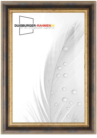 DR24 N°46 Barock Bilderrahmen 69x98 aus Holz | Bronze Gold | Retro Vintage Antik Barockrahmen inkl. bruchsicherer Anti-Reflex Kunstglasscheibe und Metall Aufhängern