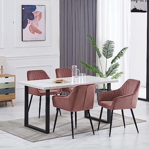 JYMTOM Chaises Salle à Manger, Lot de 4, Velours Chaise Rembourrée, Chaise de Salon avec accoudoirs, Structure en métal, Fauteuil avec Dossier, pour Bureau, Cuisine, Salon(4, Rose)