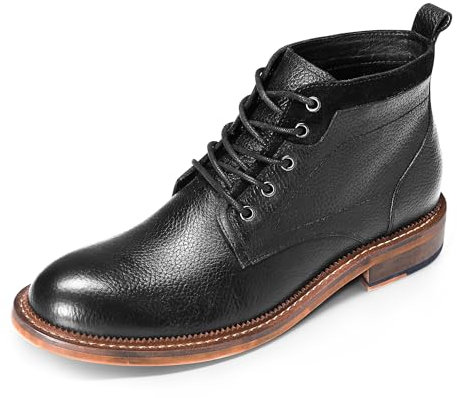 YFFUSHI Herren Stiefeletten Rindsleder Schnürstiefeletten Boots Klassische Kurzschaft Stiefel für Männer Schwarz 41