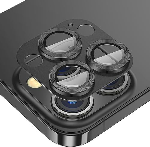 Fewdew Kameraschutz für iPhone 15 Pro/iPhone 15 Pro Max,9H Gehärtetem Glas [HD-Klarheit] [Anti Kratzen] Kamera Schutzfolie,Metallring Kamera Panzerglas für iPhone 15 Pro/iPhone 15 Pro Max(Schwarz)