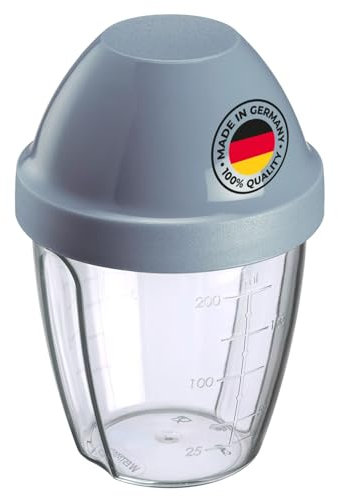 Westmark Schüttelbecher – Dressingshaker mit herausnehmbarer Mixscheibe, Fassungsvermögen: 0,25 l, Höhe: 12,8 cm, Kunststoff, BPA-freier Mixbecher (Klar/Blau)