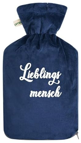 Personalisierte Öko Wärmflasche mit Fleece Bezug 1.8 Liter (Dunkelblau)