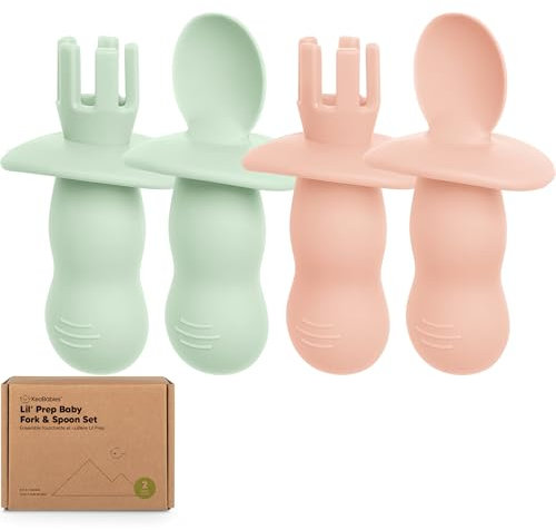 KeaBabies 4-Pack Cucharas de silicona bebé y tenedor de bebé Set - Bebé Cucharas de comida, BLW Accesorios bebé 6-12 meses, Cubertería de bebé, Cuchara de bebé de entrenamiento infantil (Mellow)