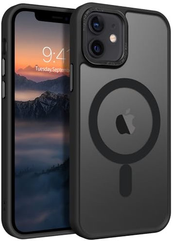 GUAGUA Magnetisch Handyhülle für iPhone 12 Mini Hülle [Kompatibel mit MagSafe] Matt Stoßfest Rückseite Durchscheinende Schutzhülle Case für iPhone 12 Mini (5,4'') Schwarz