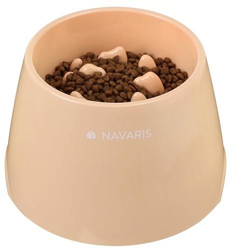 Navaris Comedero Perro Antivoracidad - Comedero Elevado con Diseño Slow Feeder 19x12cm - Mejora la Postura y Come Más Lento - Cuenco Perros de Pienso Comida Húmeda - Melocotón