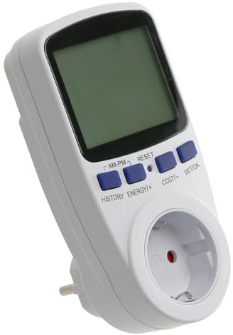 DAYHOME Energiekosten-Messgerät PMB02B | 2 programmierbare Stromtarife | Integrierter Pufferakku | Grafische Anzeige von Verbrauch und Kosten | Großes beleuchtetes Display | 230 V~, 50 Hz