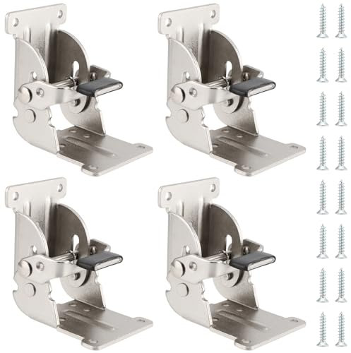 MANCHAP Lot de 4 supports de charnière, support de support pliables à 90/180 degrés, charnières autobloquantes avec vis, charnières de table pliables pour établi, argenté