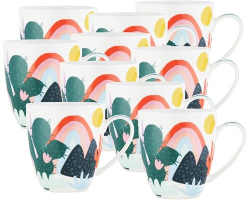 10er SET Maxwell & Williams DX1329 Becher 510 ml SUNSET Kaktus, Keramik, in Geschenkbox