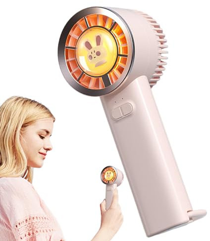 Ahuuen Light Up Portable Fan - Compact Cooling Fan,Quiet Cute Cartoon Design USB Rechargeable Portable Fan For Stylish Kids Girls Women, Travel, Camping, Outdoor Activities