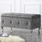 BAKAJI Truhe Sitzhocker Aufbewahrungsbox Fußhocker Schlafzimmer Bank Hocker Holzstruktur Samtbezug Gesteppte Dekoration mit Kristallen Metallbeine Modernes Design (Grau)